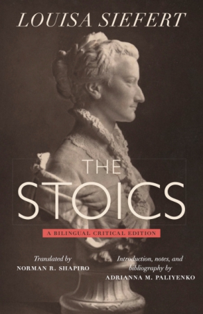 Book cover featuring a bust of a woman with the title The Stoics and details about translation and edition.