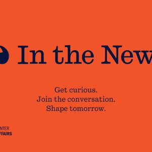 Bright orange slide with quotation marks and goldfarb center logo