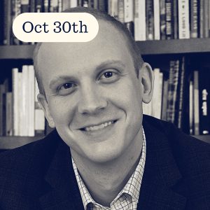 Person smiling in front of bookshelves, with the date Oct 30th displayed at the top of the image.