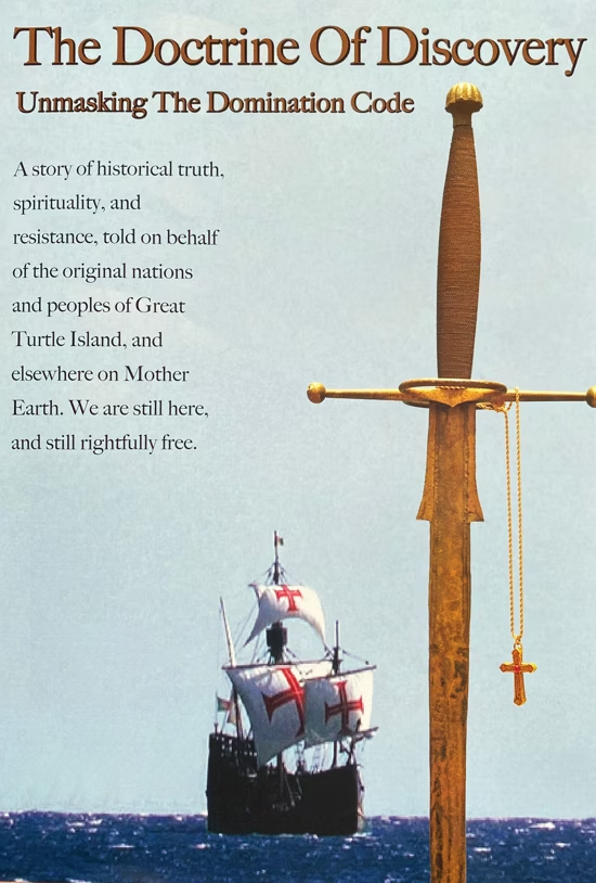 Book cover featuring a sword and a ship, with the title and subtitle about historical truth and Indigenous resistance.