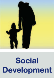 Graphic showing the silhouettes of an adult and child holding hands with text below saying, 'Social Development'