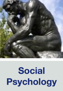 Graphic with a photo a statue in a thinking pose with text below saying 'Social Psychology'